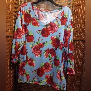 The Pioneer Woman Plus Size Long Sleeve Floral Desert Rose Blouse Top XXXL